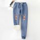 thumbnail image 3 of Gibobby pantalones para mujer Mujer estampado navideño Otoño Invierno terciopelo bolsillos cálidos cintura elástica pierna deportes pantalones casuales (Azul, L), 3 of 4