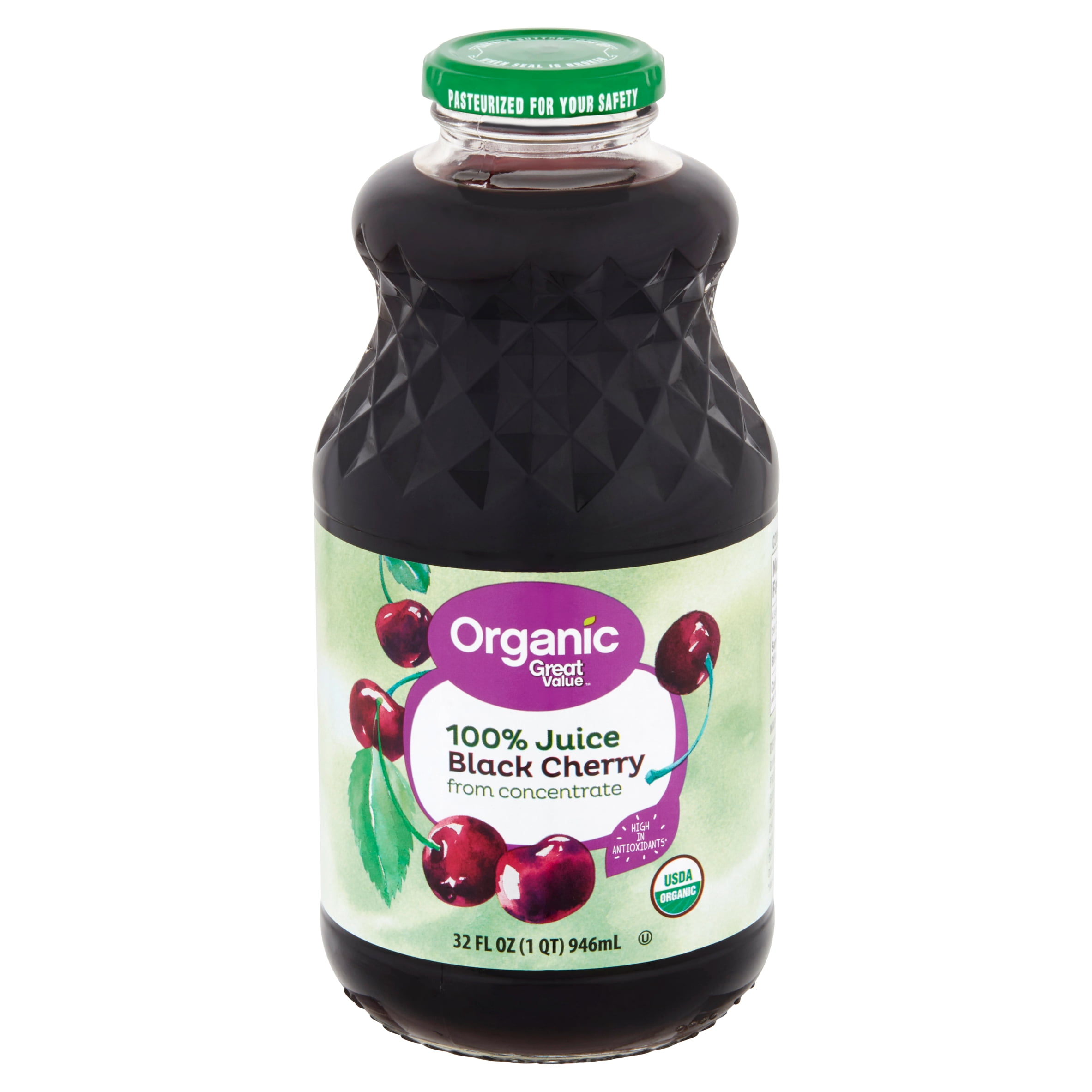 Great Value Organic Black Cherry 100% Juice, 32 fl oz