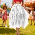 thumbnail image 2 of AWZXDE Women's Solid Color Ordinary Elegant Asymmetrical Hem Design Fashion Sheer Overlay Long Skirt Above Knee Midi Skirt White,M, 2 of 4