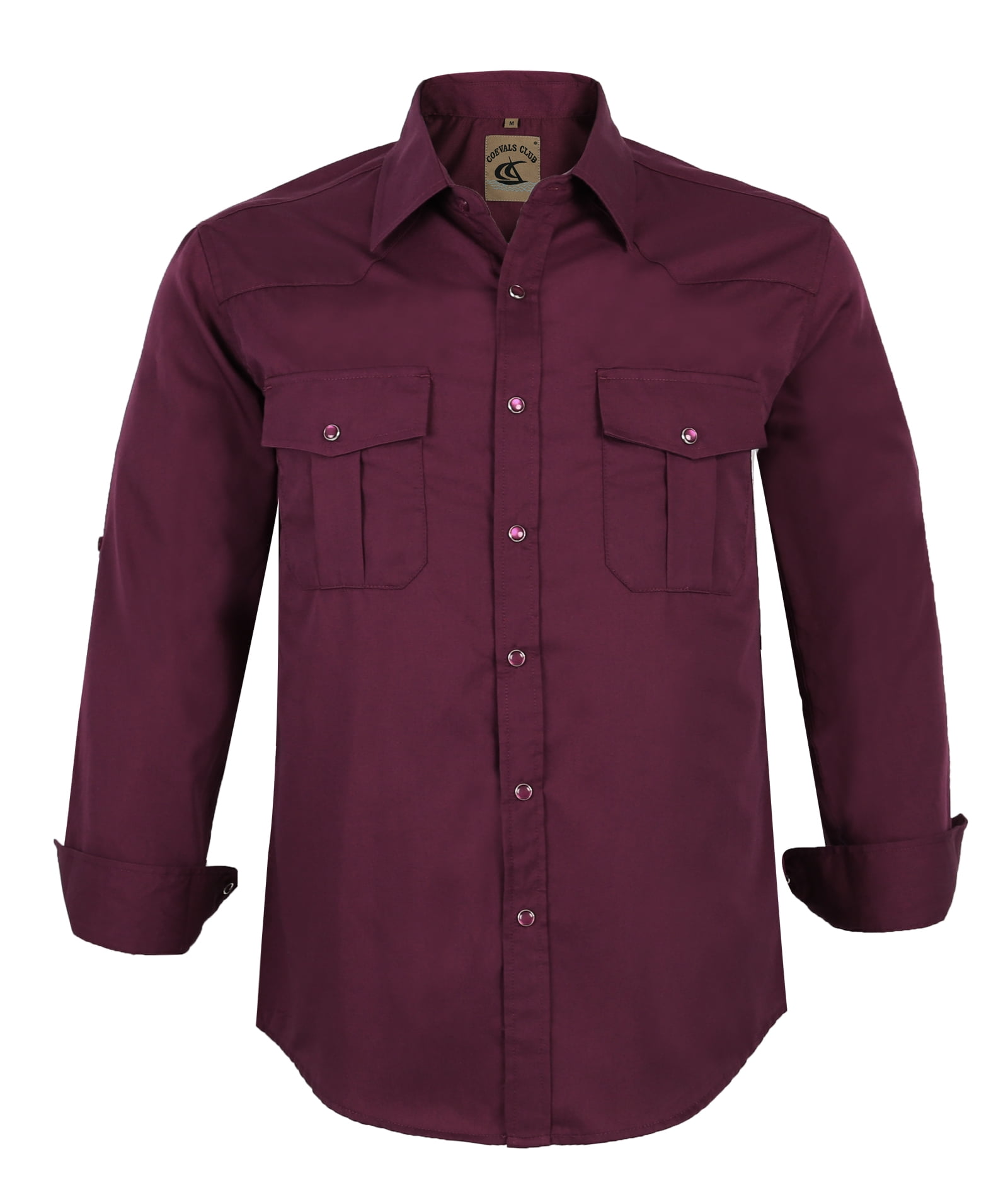 Coevals Club Men's Western Cowboy Long Sleeve Pearl Snap Casual Soild