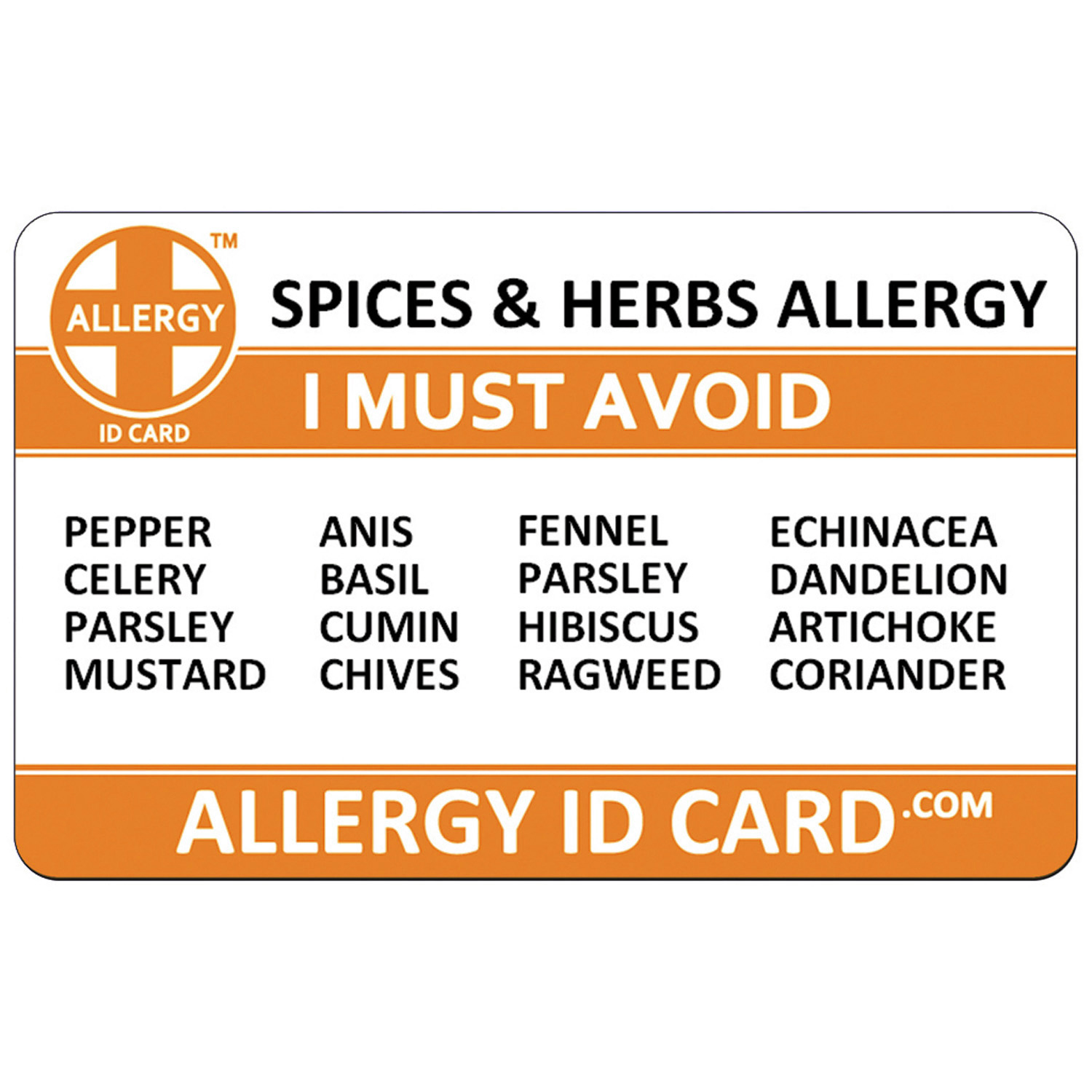 Allergy ID Card Spices & Herbs Allergy