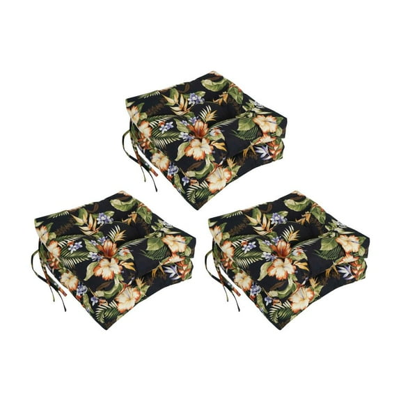 Blazing Needles 16-inch Square Tufted Outdoor Chair Cushion, 16 x 16, Freeport Ebony 6 Count