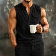 thumbnail image 2 of Lopecy-Sta Tank Tops for Men Stand Collar Half Button Sleeveless Henley Linen Blend Chest Pocket Loose Casual Summer Vests, 2 of 6