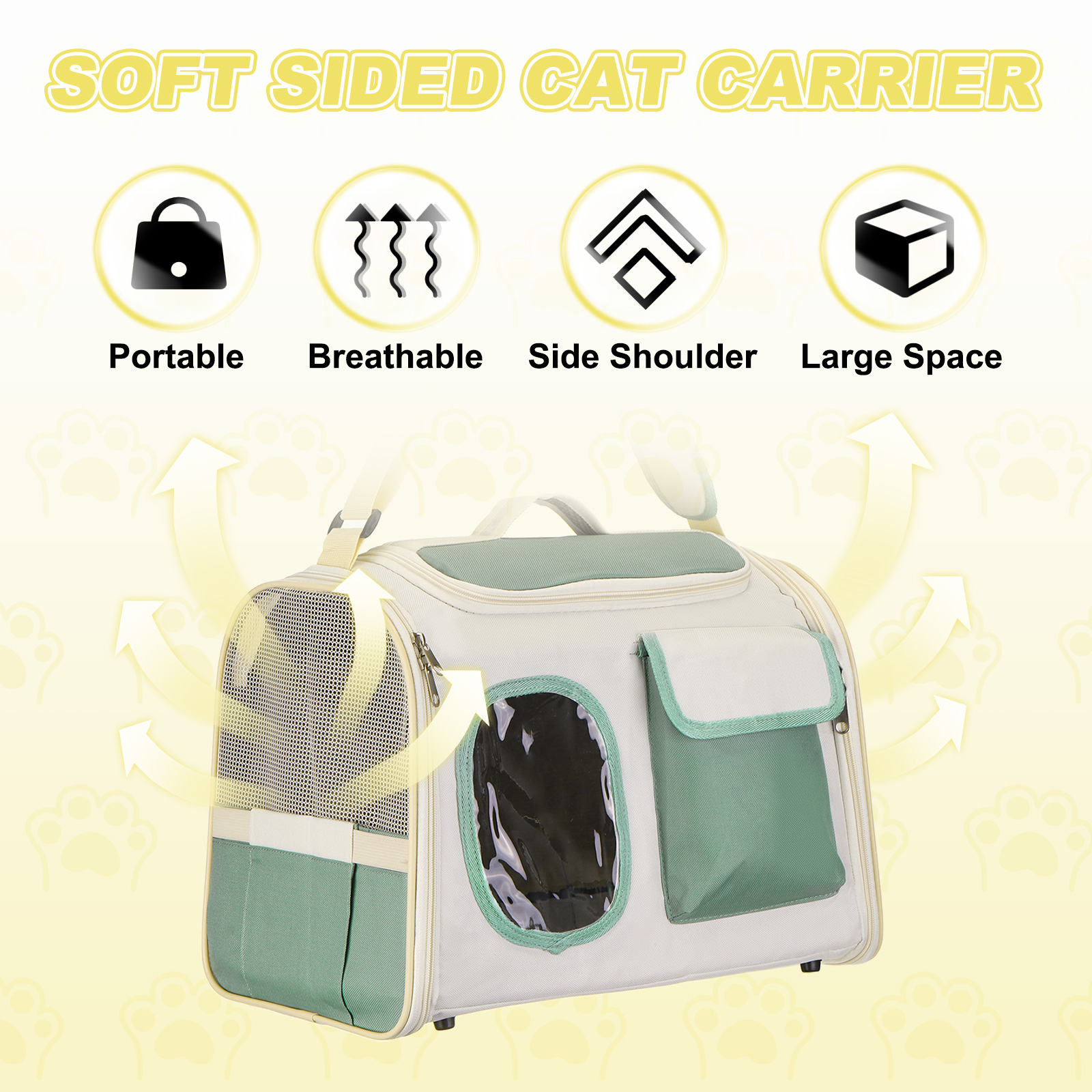 Cat Carrier for Pet, Adjustable Shoulder Strap, Breathable Dog Carrier Cat Carrying Case Pet Travel Bag Green