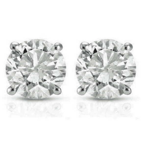 1CT Natural Diamond (SI1,I-J) Round Cut Stud Earrings 14K White Gold Fine Jewelry for Women Gifts