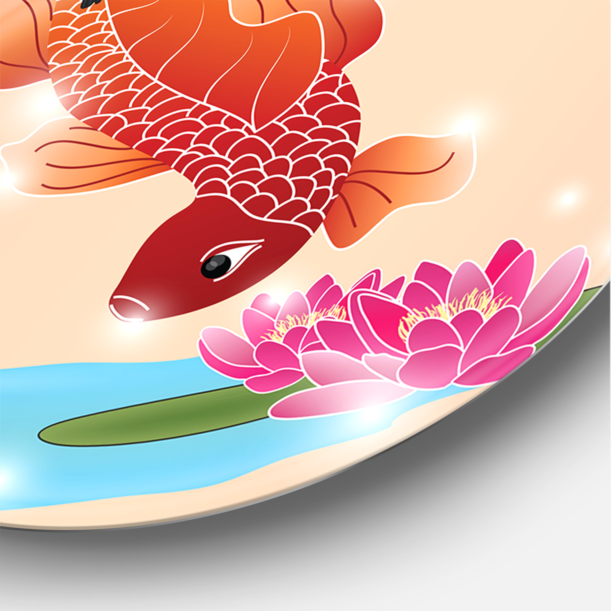 Designart 'Koi Fish With Crane Bird' Farmhouse Circle Metal Wall Art 29x29 - Disc of 29