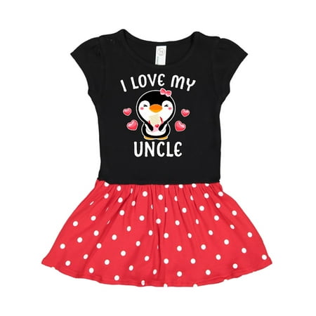 

Inktastic I Love My Uncle with Cute Penguin and Hearts Gift Toddler Girl Dress