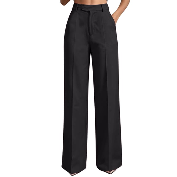 Abomasnow Women's Plus Size Dressy Pants High Waisted Straight Leg Pants Work Office Business Casual Pull on Stretchy Pants with Pockets