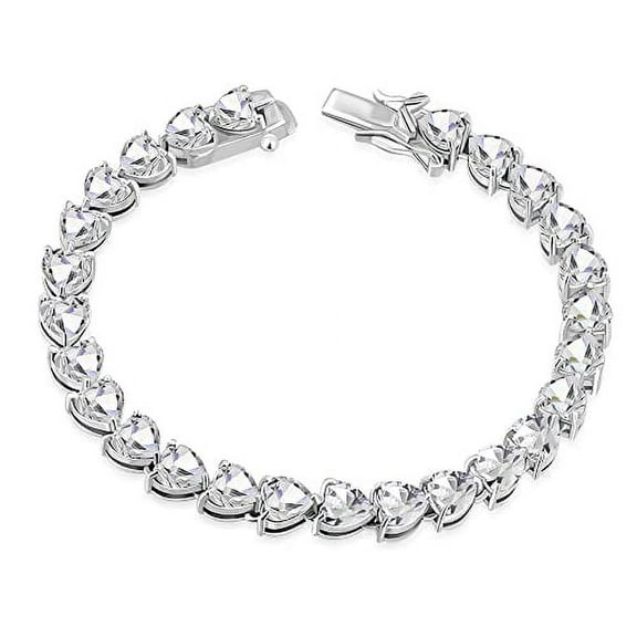 Women's 925 Sterling Silver Love Heart Tennis Bracelet Cubic Zirconia, 7.1"