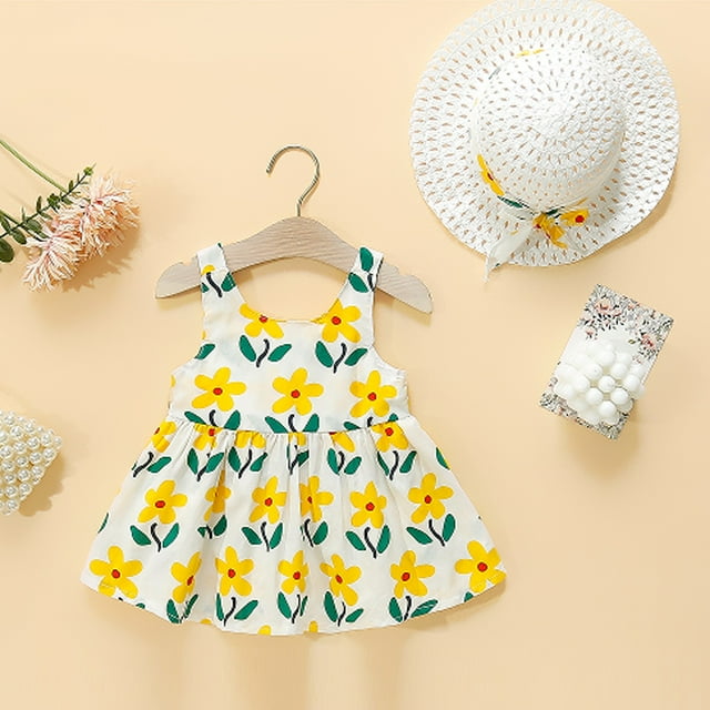 Robes Sans Manches pour Bébés Filles, Robes Tutu, Robe d'Été pour Filles avec Chapeaux, 2 Pcs, Robe Soleil pour Filles 80/6
