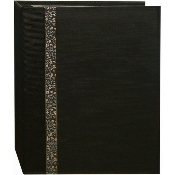 Pioneer Photo Album Tone Fabric Series Bound Photo Album, Solid Tone on Tone Fabric Covers with Ribbon Trim, Holds 208 4x6" Photos, 2 Per Page - Black