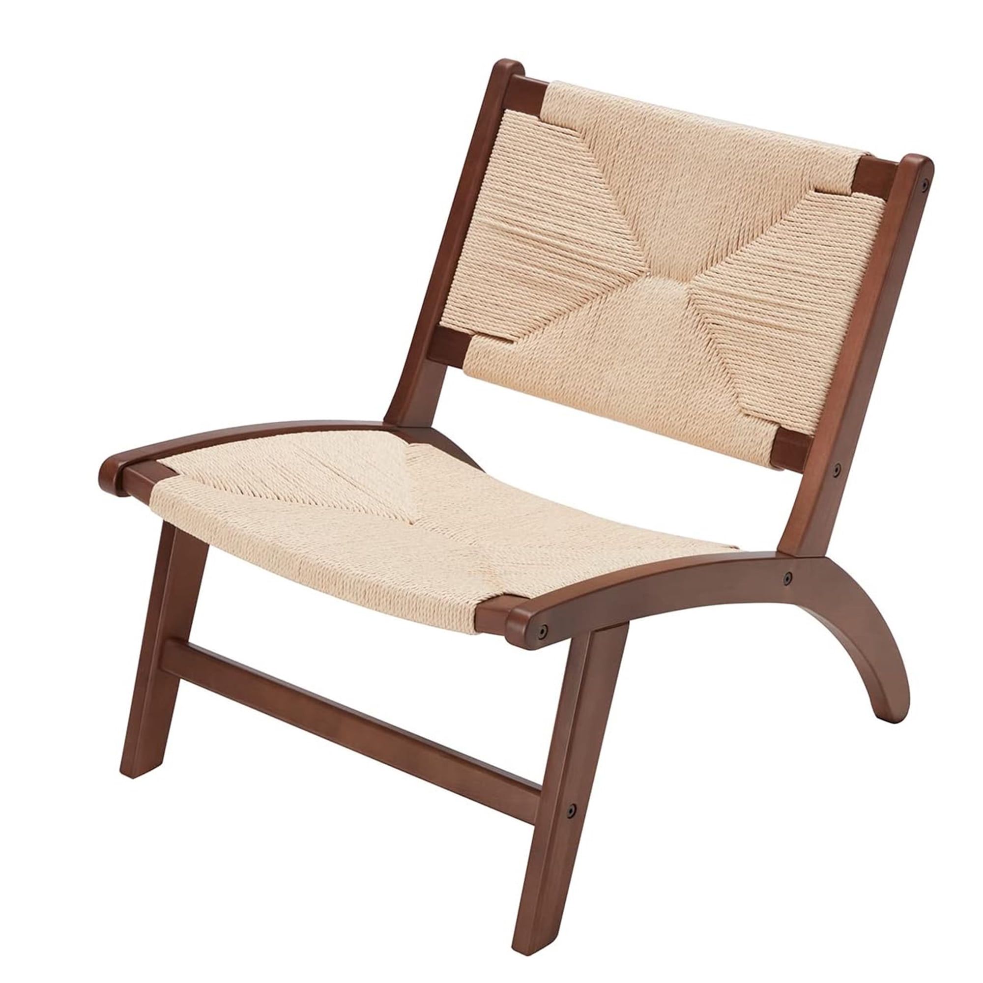 MAYEERTY Modern Boho Accent Chair, Scandinavian Beech Wood, Braided Jute Woven Seat & Back, Light Amber-Beige
