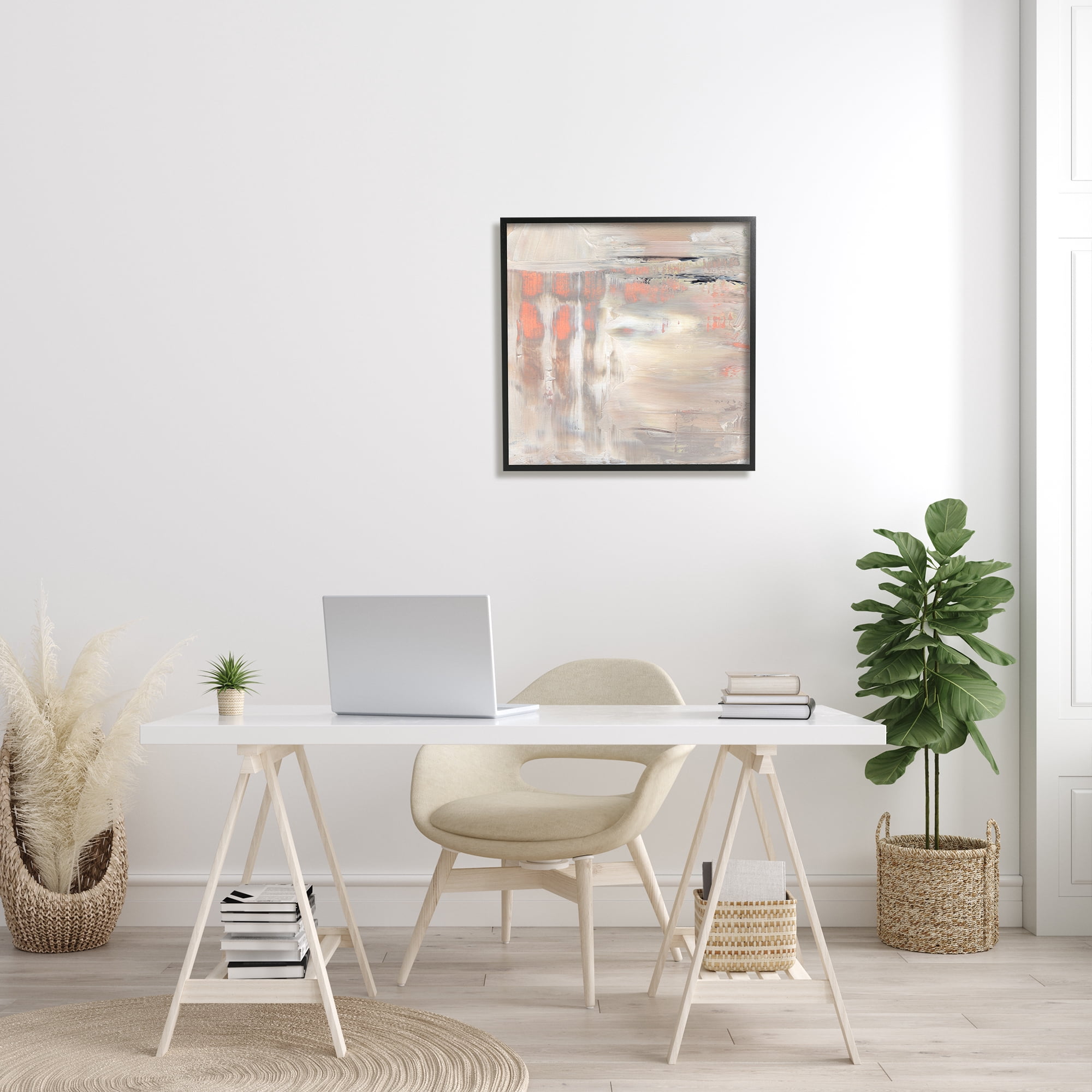 Stupell Industries Expressive Dusk Reflection Abstract Soft Warm Earth Tones Abstract Painting Black Framed Art Print Wall Art, 24 x 24