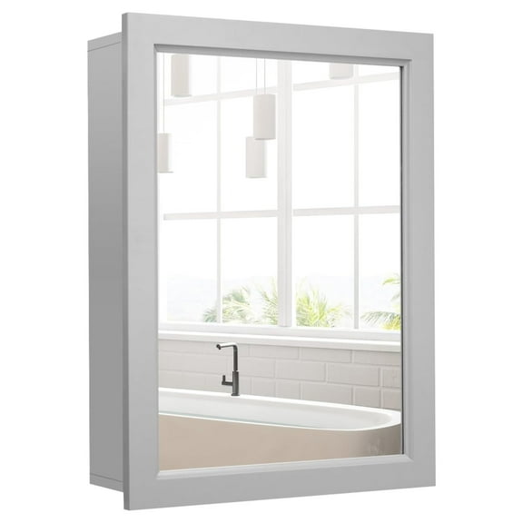 Bathroom Medicine Cabinet with Mirror, Wall Mounted Storage Organizer - Grey, 20"x6"x26", Adjustable Shelf, Single Door