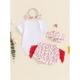 thumbnail image 4 of Nygoyerh Baby Girls Summer Baseball/ Football Print Outfit Short Sleeve Letter Print Romper + Tasseled Shorts + Headband 3M 6M 12M 18M Newborn Infant Cute Short Pants Sets, 4 of 9