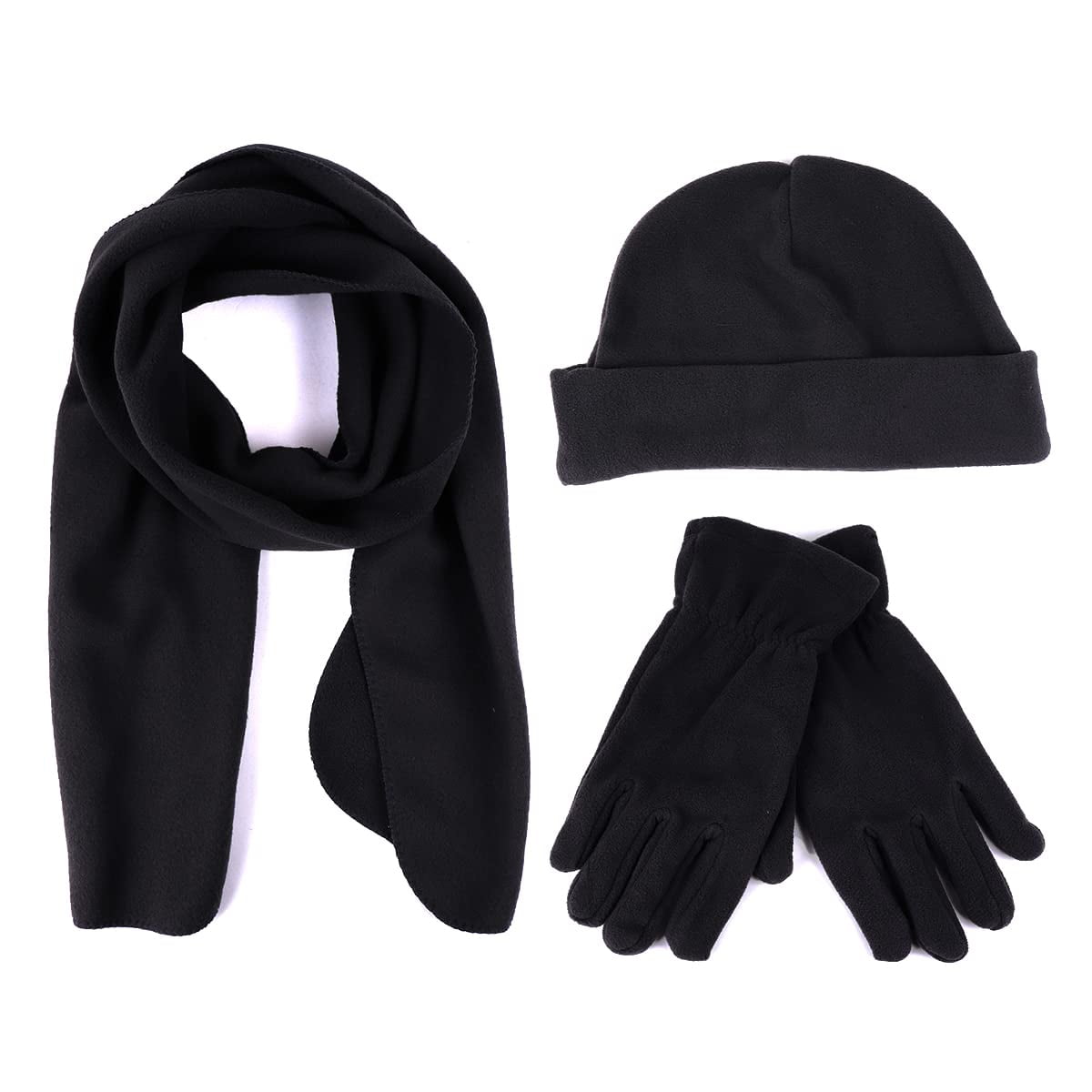 WESTEND Men's Warm Fleece Winter 3 PCS Set Men's Hat, Scarf, Glove Set for Cold Weather (Black