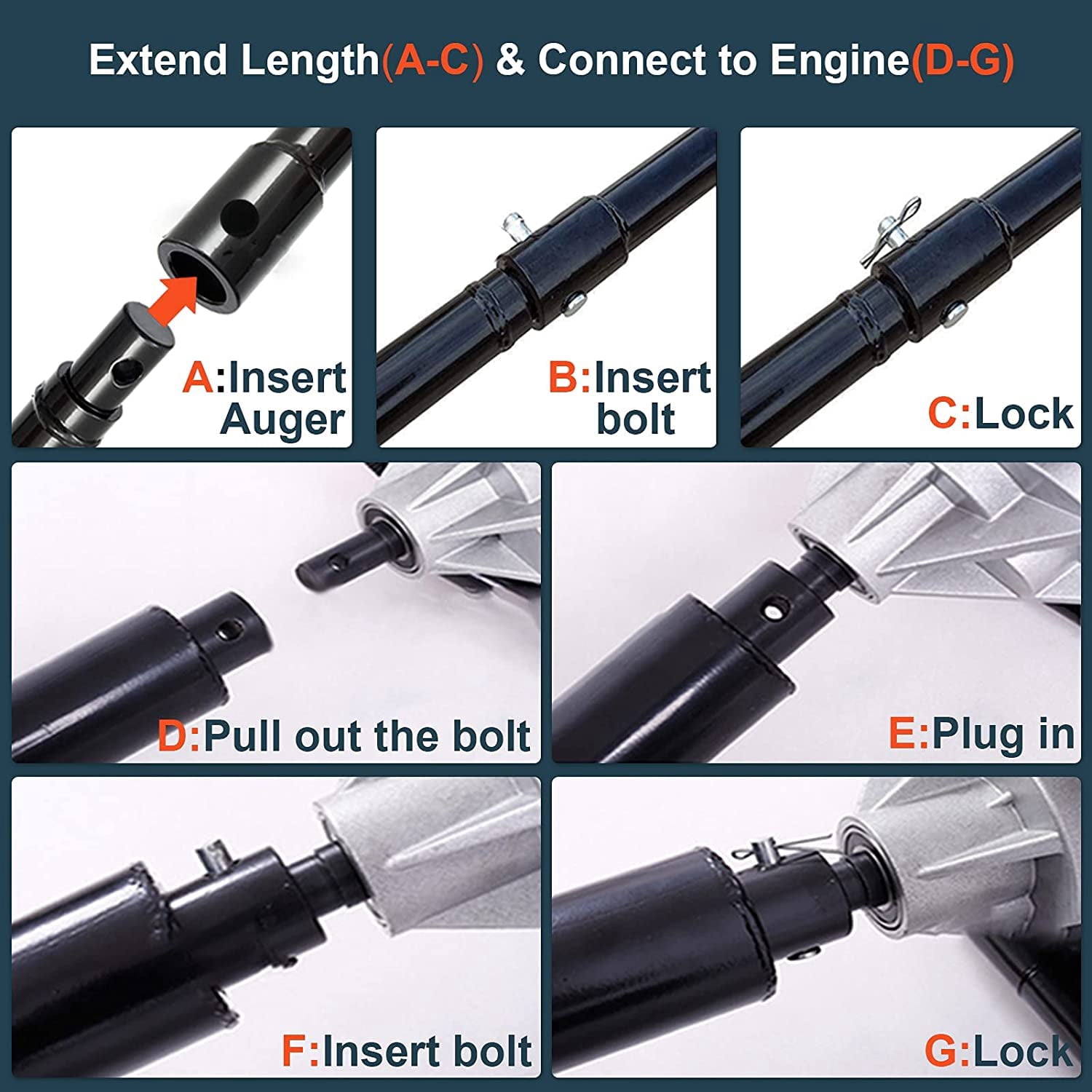 3 Pack Auger Extension Drill Bits (8", 12", 20" Length) Extension Earth Ice Auger Extension Set Post Hole Digger Replacement Compatible to 3/4" Shaft