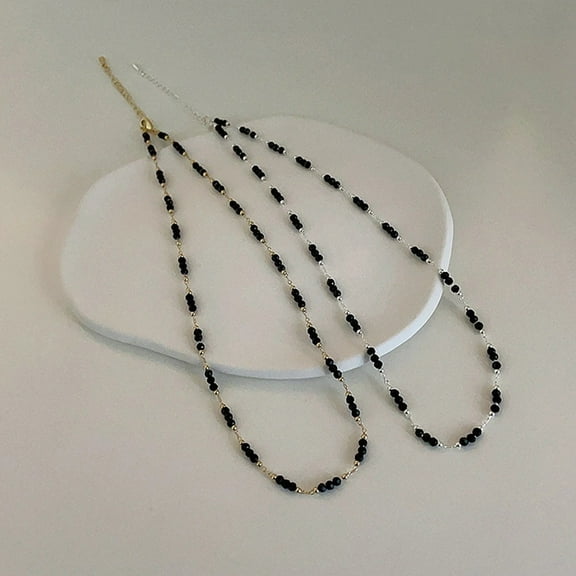 Women's Black Crystal String Beads Necklace