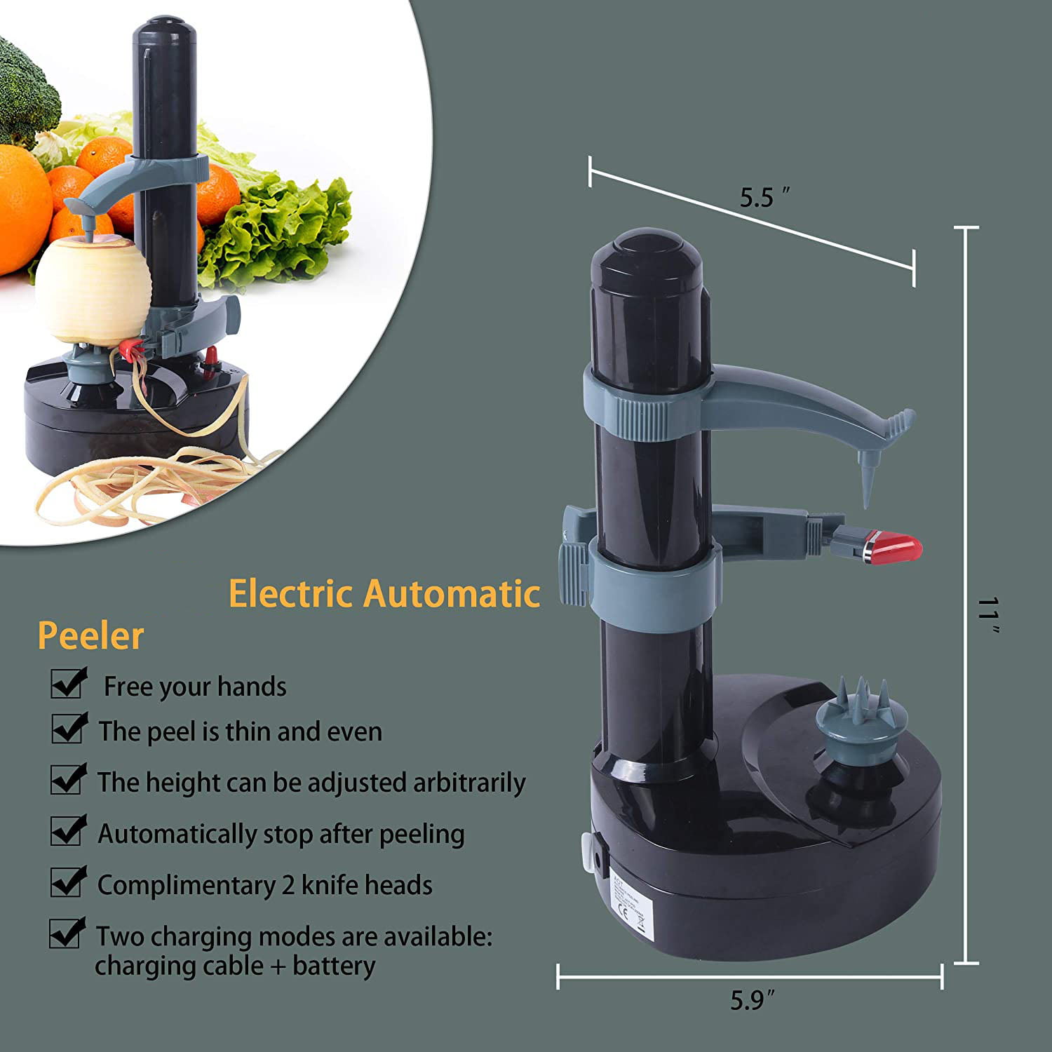  Stainless Steel Electric Fruit Peeler，Automatic Peeler Potato  Fruit Apple Pear Veg Peeling Machine + 2 Blades (NO ADAPTER): Home & Kitchen