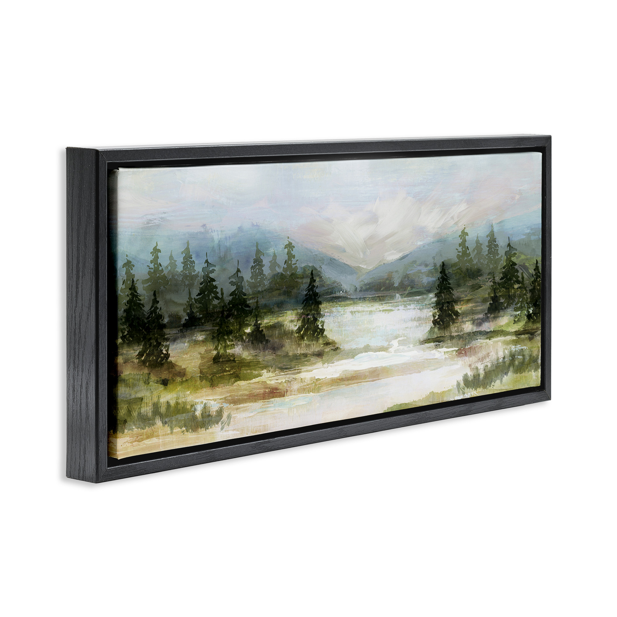 Stupell Industries Vast Country Landscape Rural Mountains Landscape Painting Black Floater Framed Canvas Art Print Wall Art, 25 x 11