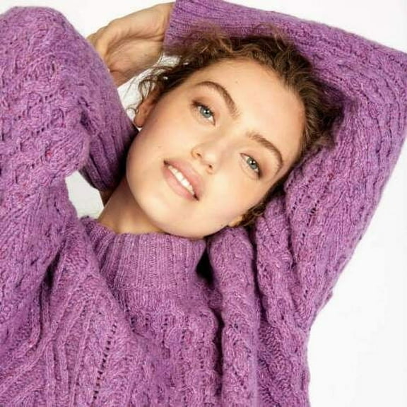 Aran Diamond Crew Neck Sweater For Women, Purple Made By IrelandsEye- Size Large