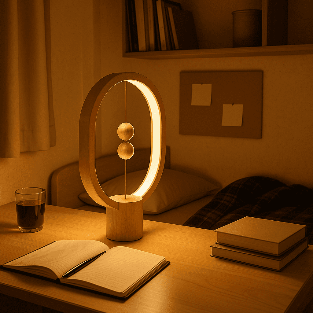 Heng Balance lamp Mini, Portable, Switch on in mid-air, USB-C LED Table lamp, Magnetic Desk lamp, Warm Eye-Care Lamp, Contemporary Modern Soft Light, Office, Home (Real Wood)