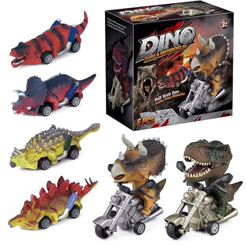 Dinosaur Car Toy,6 Piece Carts Toys for Kids,Dinosaur Sliding Motorcycle Toy,Dinosaur Car Gifts for Boys and Girls 3 4 5 6 7 Years Old