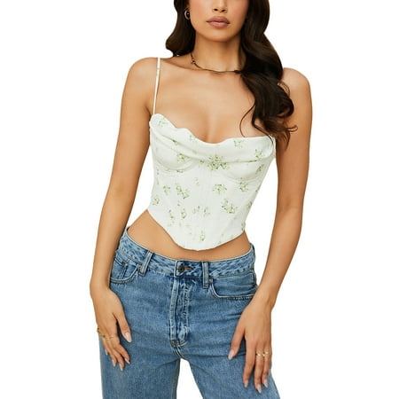 

Ma&Baby Womens Halter Tops Ruched Bustier Backless Vest Boned Camisole Corset Crop Top