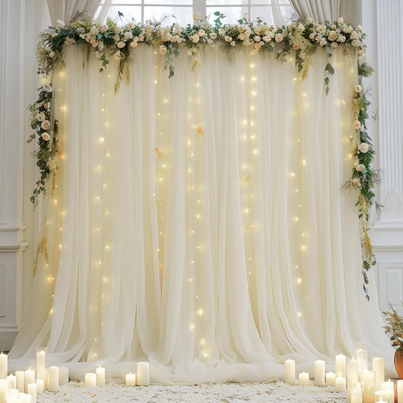 10ft Xdrop Curtain With Lights String For Parties Sheer Tulle Wedding Photodrops Drapes Shower Birthday Party Decorationsground Photography