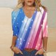 thumbnail image 1 of Fiudx Tops para Mujer Top/Camisa de Manga 3/4 con Cuello En V y Estampado Informal a La Moda para Mujer, 1 of 4