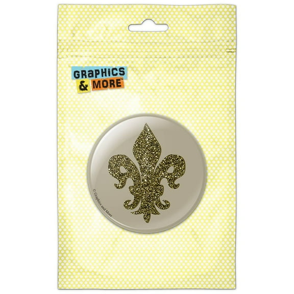 Glitter Fleur De Lis Gold Pinback Button Pin Badge