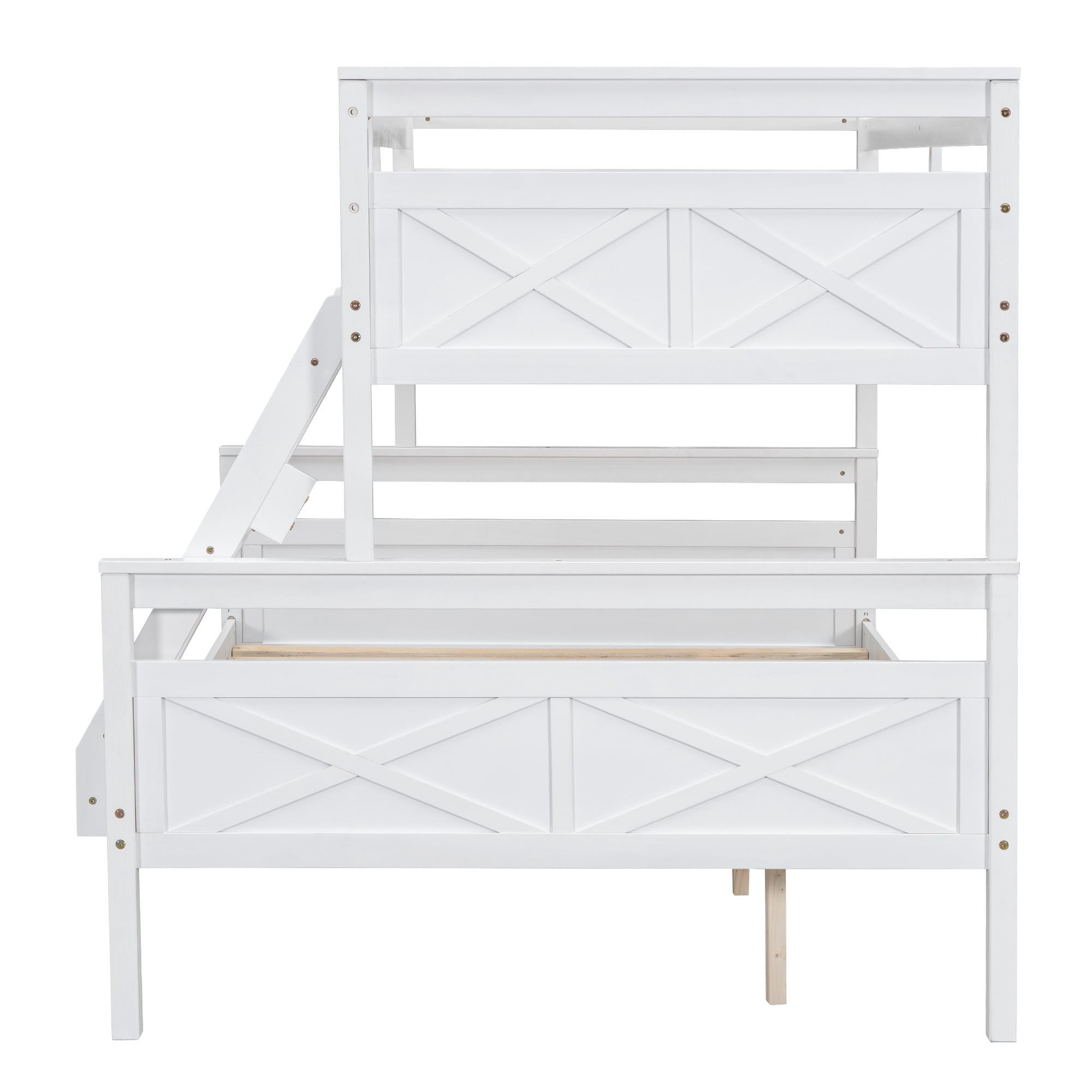 MAYEERTY Twin over Full Bunk Bed with ladder, Safety Guardrail, Perfect for Bedroom, White