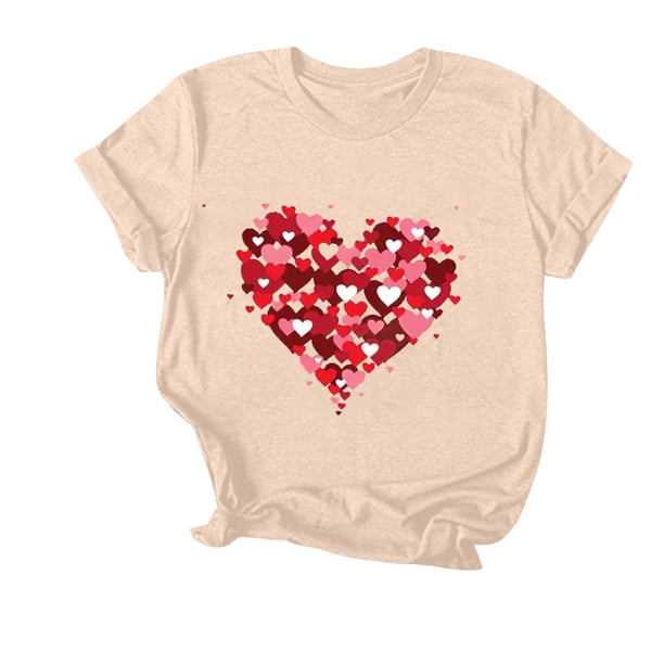 Camiseta de Manga Corta de Cuello Redondo Impresa para las Mujeres Día de San Valentín, Mezcla Ligera de Poliéster para Primavera Verano Otoño