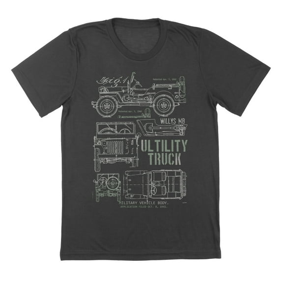 Willys Mb Humor Graphic Charcoal Mens T-Shirt
