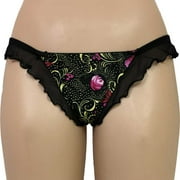 Coming Up Roses Ruffled Thong Medium Black