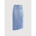 thumbnail image 2 of Womens Light Wash Denim Skirt With Front Slit And Asymmetrical Hem, 2 of 10