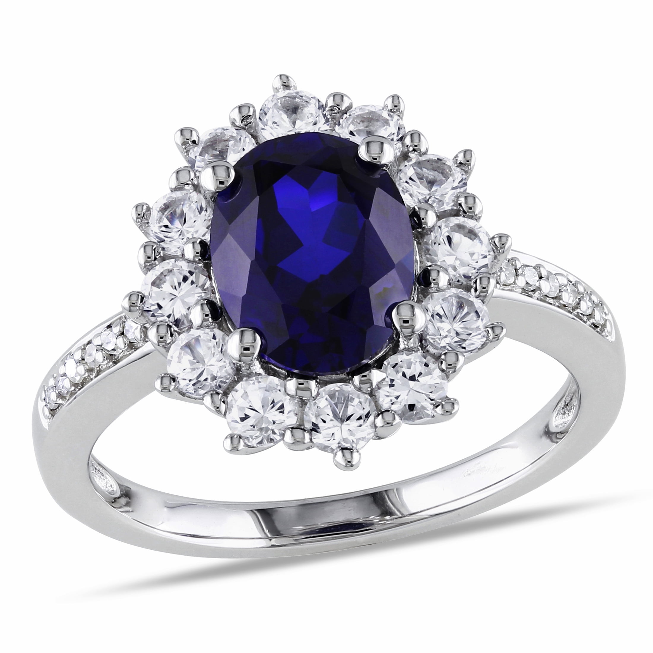 5CT Royal Blue Oval Cubic Zirconia Simulated Sapphire CZ Crown Halo Engagement for Women Pave Band Silver Plated Brass 