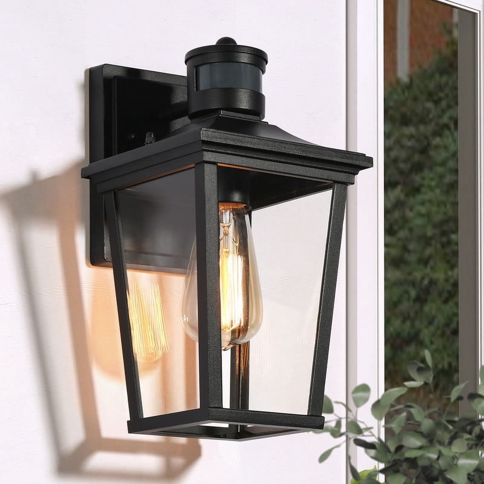 LNC Motion Sensor Outdoor Wall Light with Dusk to Dawn, Black Lantern Sconce for Entryway