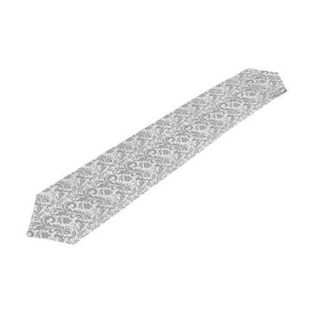 Decorations For Dining Table POPCreation Gray White Damask Table Runner Decoration Kitchen Floral Royal Table Runners for Home Coffee Kitchen Dining Table 13x90 inches ()