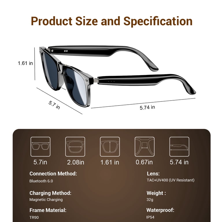 IOWODO Bluetooth Sunglasses with Built-in Mic & Speakers photo 7