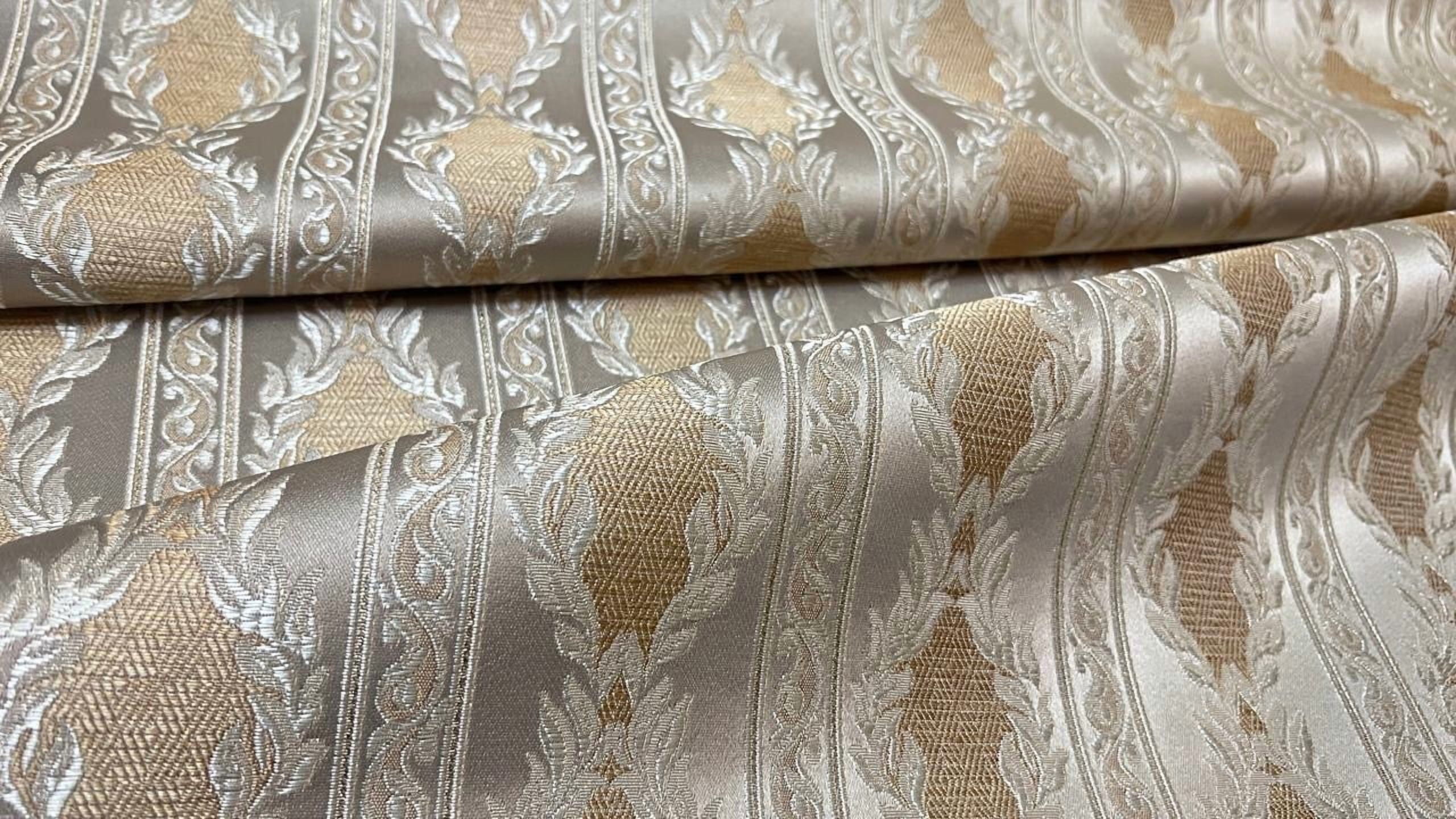 Decora Furnishings Luxurious Woven Jacquard Damask Stripes Heavy Furnishing Fabric for Upholstery, Sofa, Chair, Cushion Covers, Head Board - Width 54 inches - Fabric by The Yard (Beige)