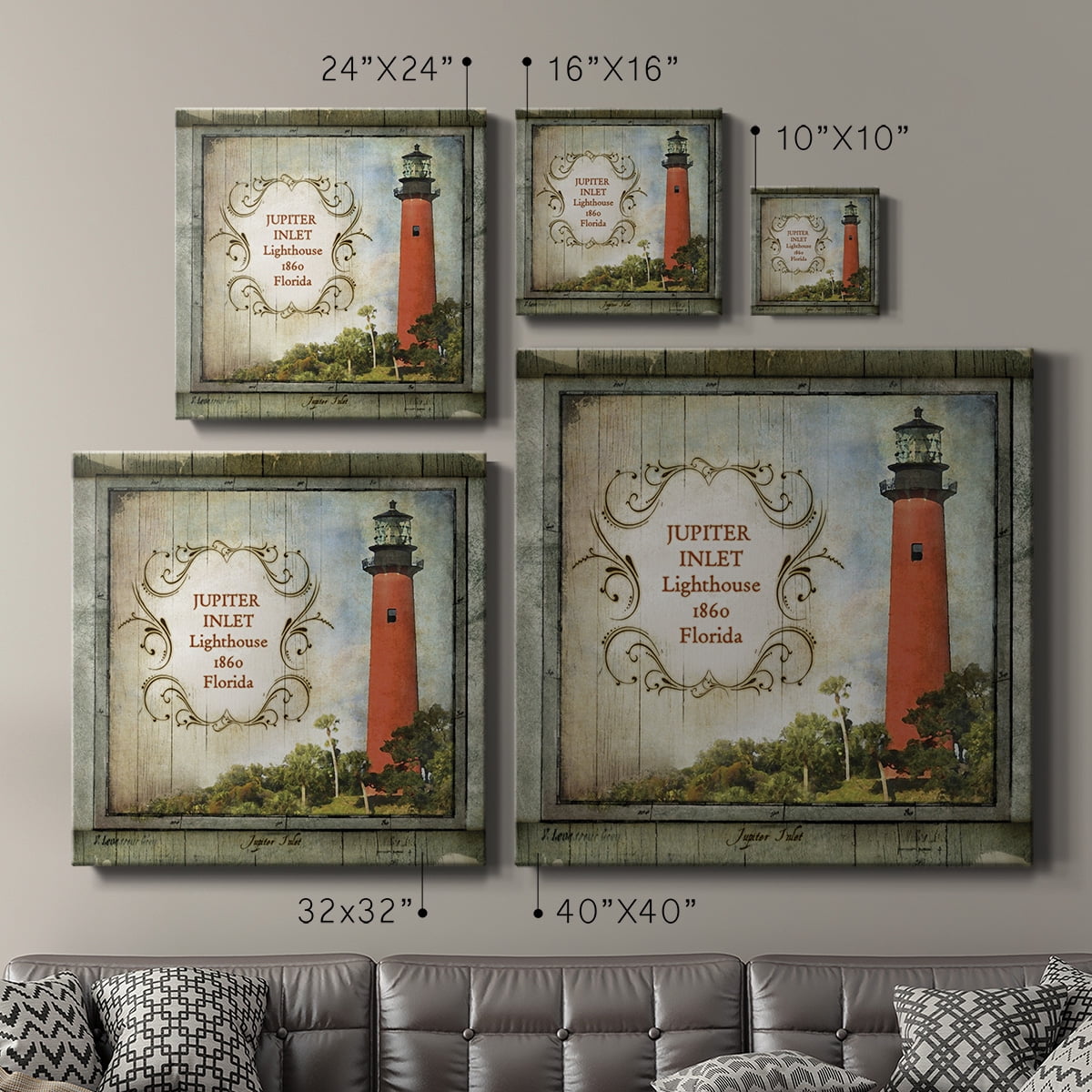 Wexford Home Florida Lighthouse V-Premium Gallery Wrapped Canvas, 16" x 16" - Ready to Hang