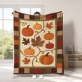 thumbnail image 4 of Vintage Patchwork Border Pumpkin Maple Leaf Flannel Throw Blanket, Quilt Style Fall Harvest Blanket, Soft Polyester Decorative Blanket for Sofa, Bed, Autumn Thanksgiving Farmhouse Home Decor, 4 of 6