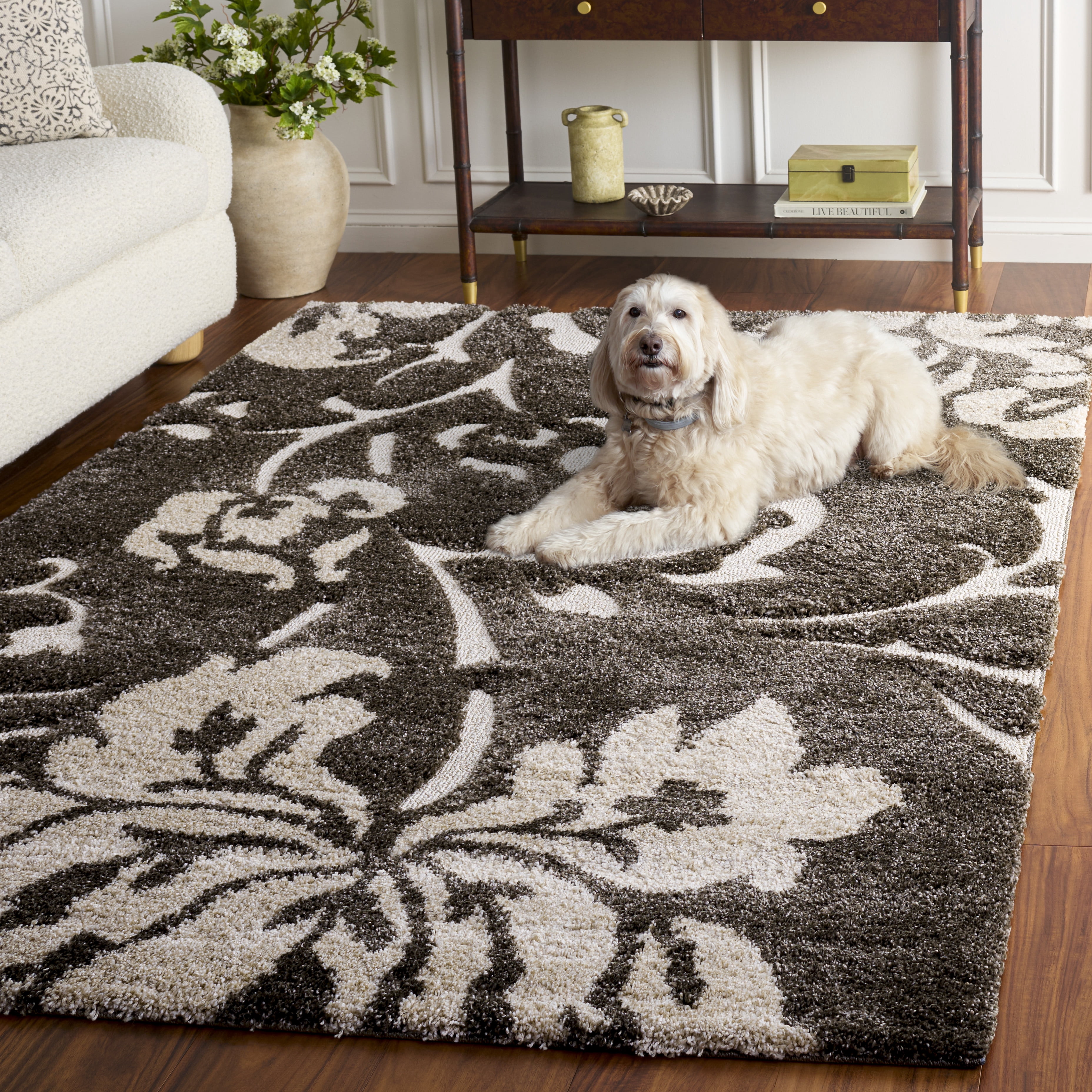 Safavieh Florida Merrick Geometric Shag Area Rug, Smoke/Beige, 6' x 8'