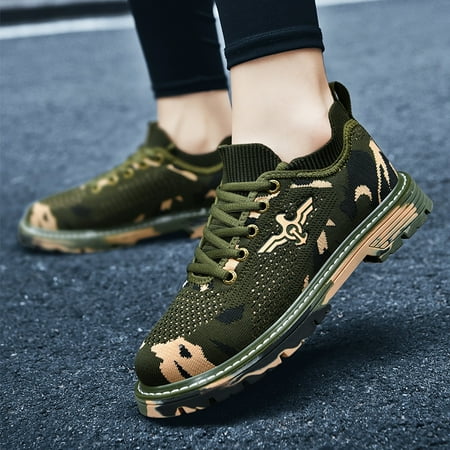 

Round Toe Camo Graphic Outdoor Couple Sneakers Lightweight Chunky Lace Up Anti-slip Trail Running Shoes Women s Footwear