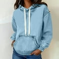 thumbnail image 6 of Yteetum Denim Hoodies for Women Oversized Crewneck Drawstring Hooded Sweatshirts Top Womens Casual Solid Plus Size Round Neck Long Sleeve Hood Sweatshirt with Pockets Blouses Fall Spring Clothes, 6 of 7