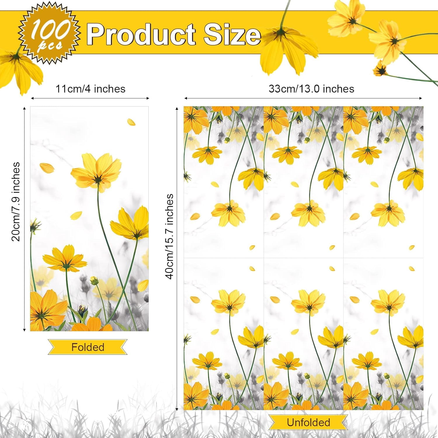 100 Pcs Floral Guest Napkins 3 Ply Yellow Flower Paper Napkins Floral Disposable Decorative Hand Towels for Wedding Bathroom Holiday Birthday Party Decor(Galsang Flower)