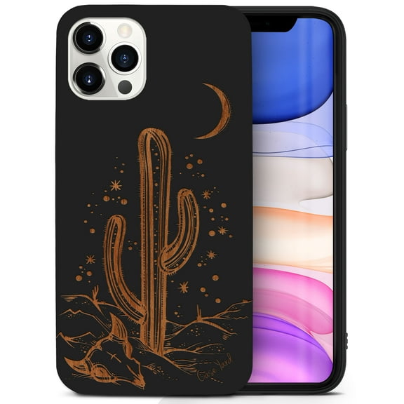 Case Yard Wooden Case for iPhone-12/12-Pro Soft TPU Silicone cover Slim Fit Shockproof Wood Protective Phone Cover for Girls Boys Men and Women Supports Wireless Charging Night in Desert Design