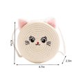 thumbnail image 2 of Bonito bolso de mano tejido a mano con diseño de gato para chicas pequeño bolso redondo de paja informal portátil elegante hecho a mano con personalidad para viajes de vacaciones, 2 of 9