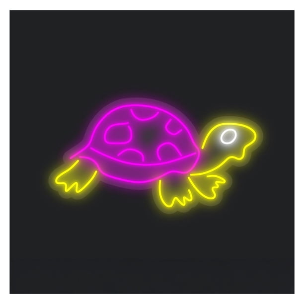 Letrero De Neón Tortuga Para Habitación Infantil, Acuario, Decoración Casa Playa Lindo Letrero LED Pared Con Temática Oceánica 52cm
